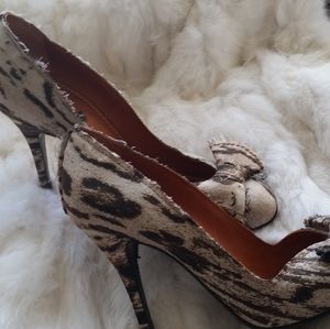 LANVIN Womens BOW Animal Print Round-Toe Raw-Edge High Heel Classic Pump 37